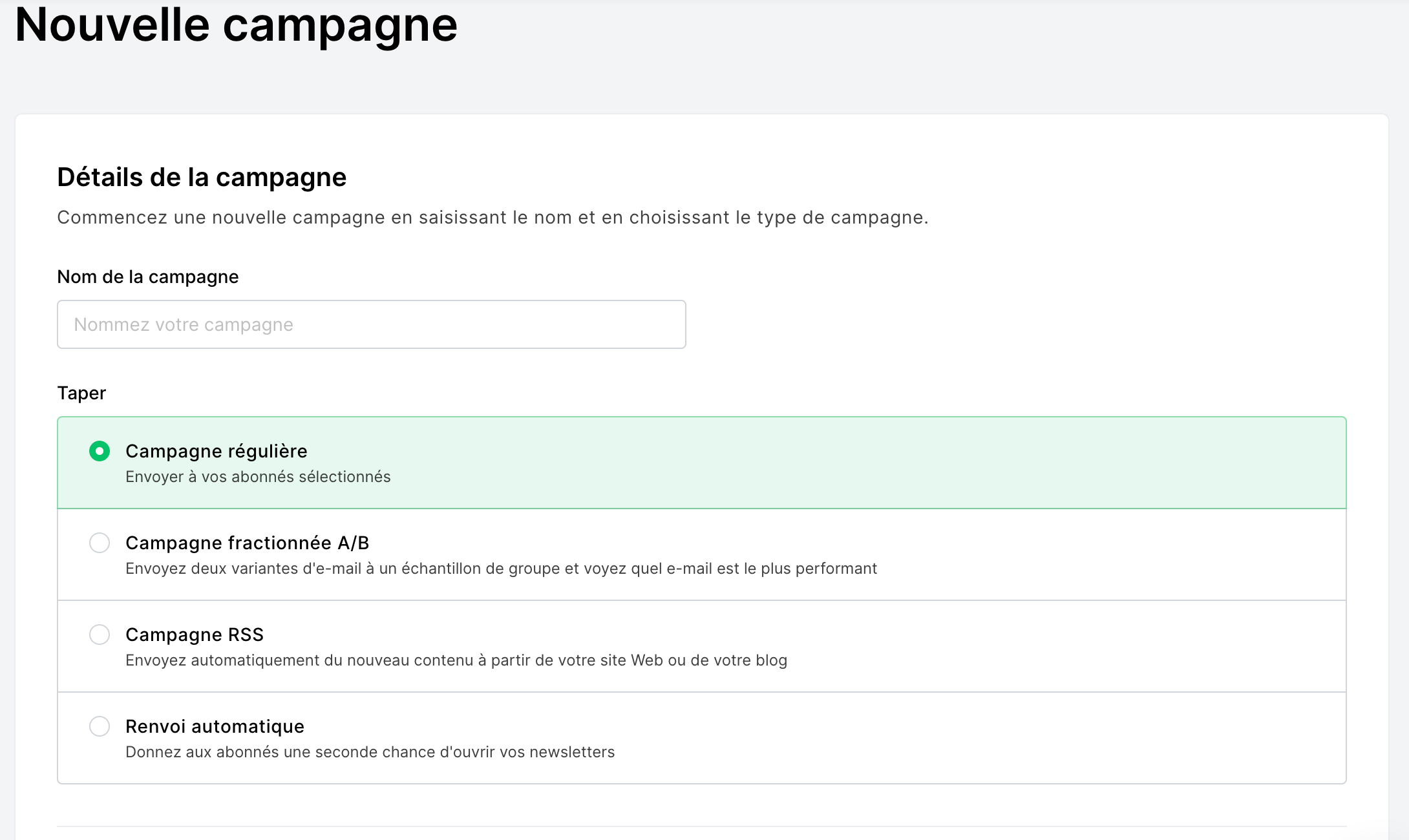 Critique de MailerLite - Types de campagnes d_envoi d_emails 