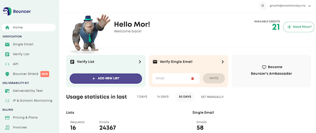 herramienta de verificación de correo electrónico de Bouncer para la limpieza de listas
