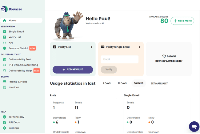 Panel de control de Bouncer