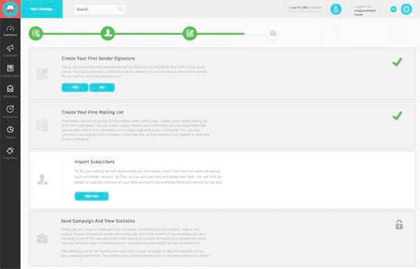 panel de control de Moosend email marketing de cannabis