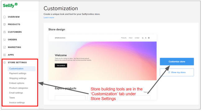 personalización de la tienda Sellfy