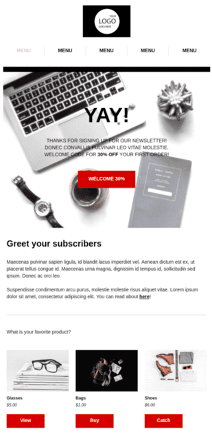 plantillas de email de bienvenida gratis para comercio electrónico